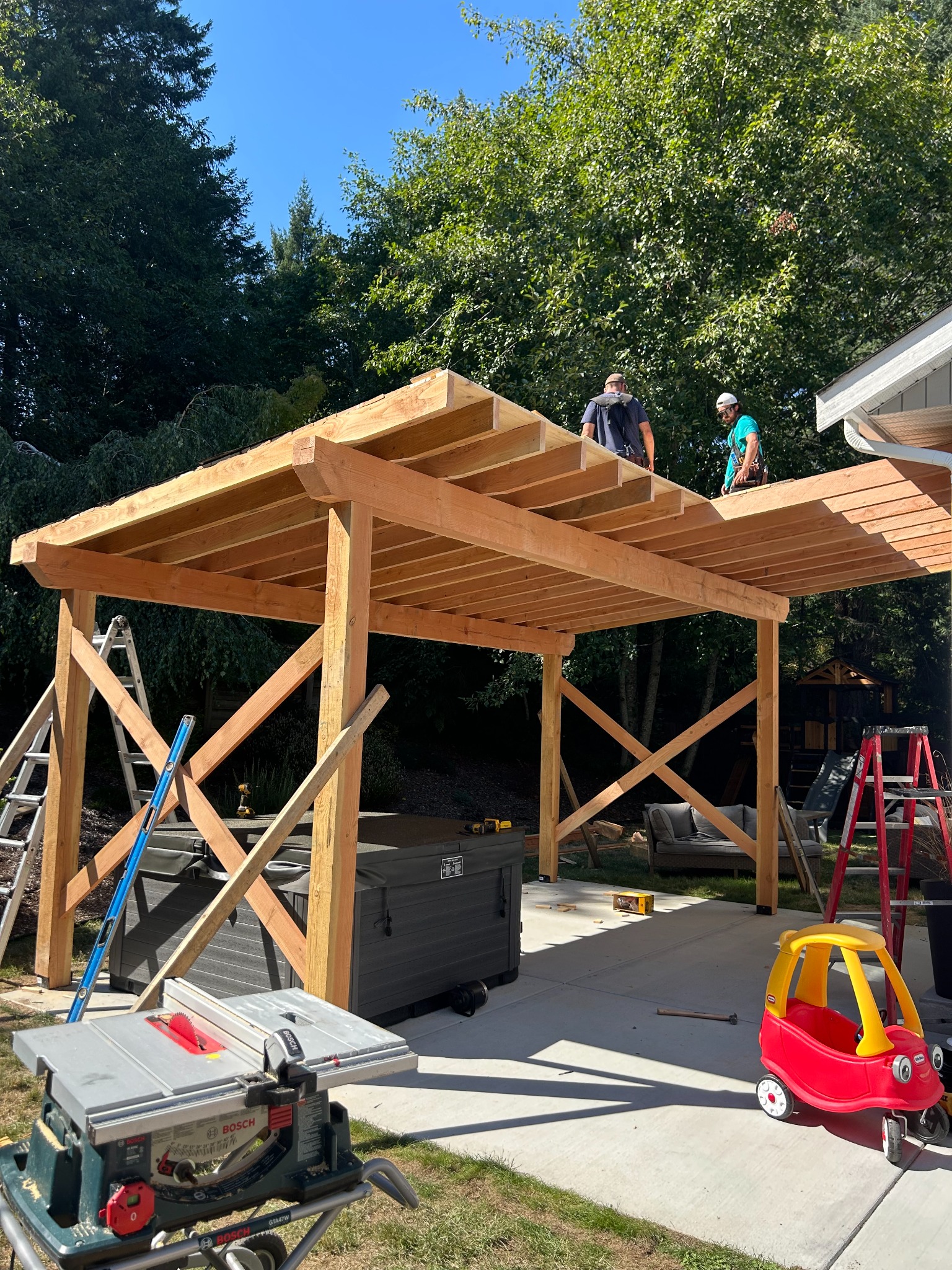 Cedar pergola under construction